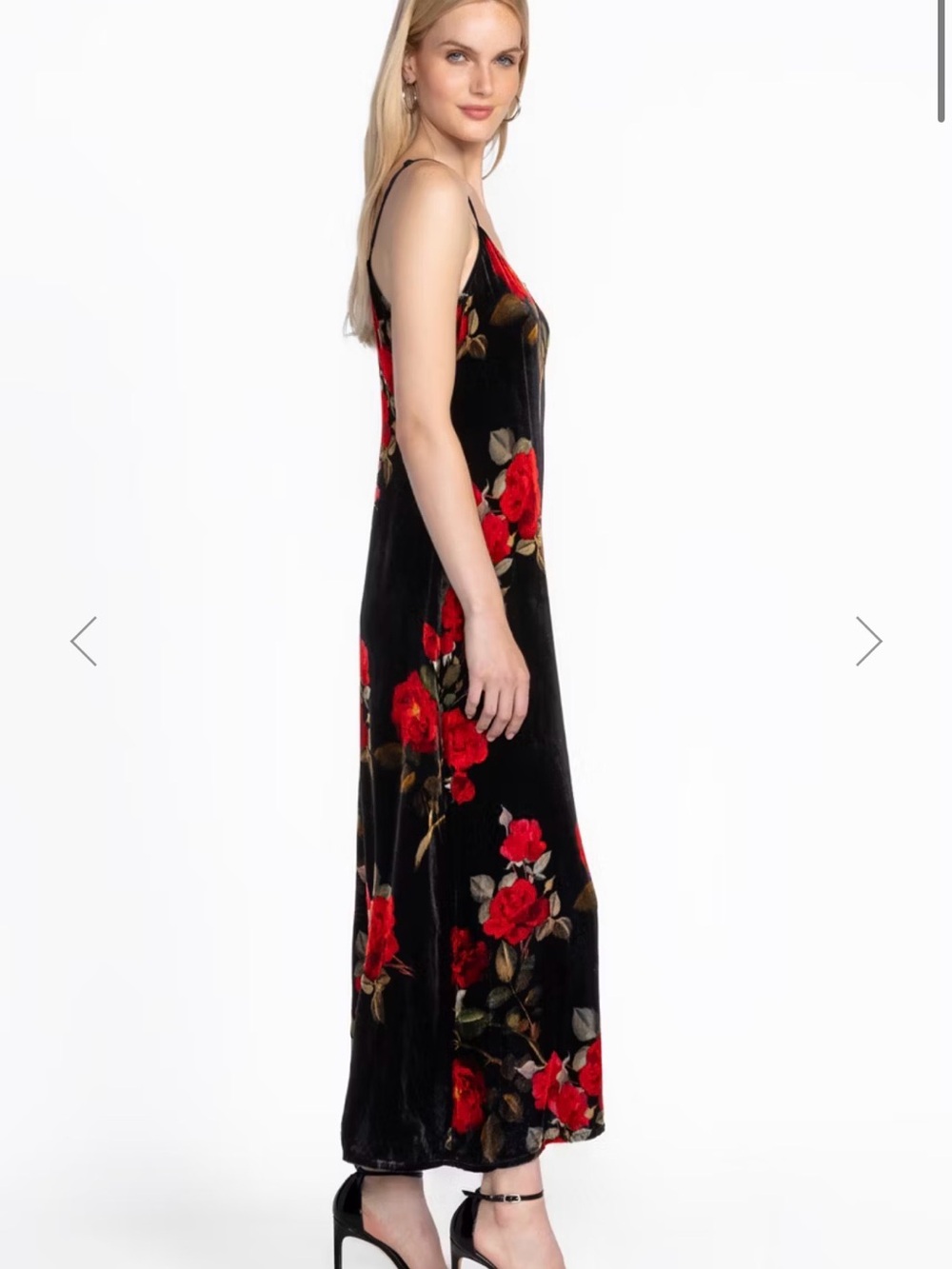 Johnny Was Rosana Black Velvet Slip Dress with Red Rose Print - size small - Picture 2 of 10